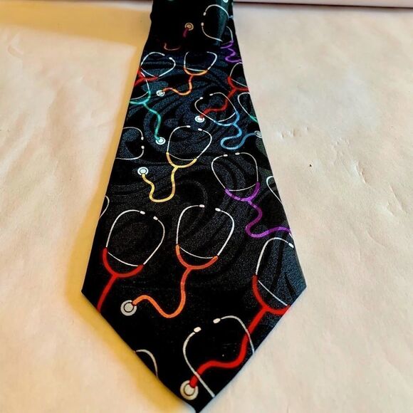 FOR THE DOCTOR IN YOUR LIFE 58” BLACK TIE WITH 🩺 - Picture 1 of 3